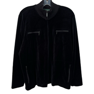 Lauren Ralph Lauren Women’s Deep Navy Velour Full Zip Jacket 2X Athleisure Comfy